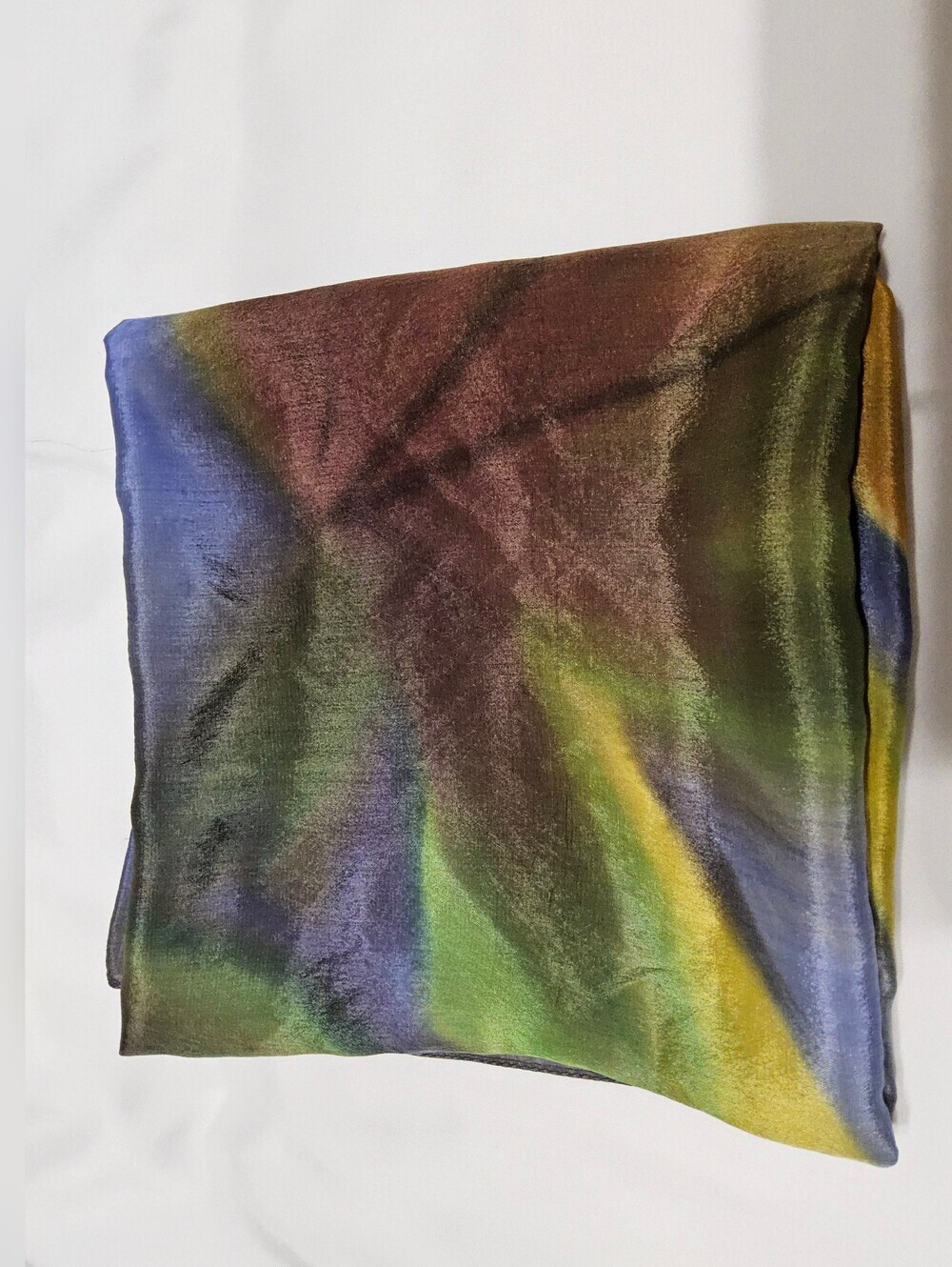 Vintage Hand Painted 100% Pure Silk Scarf Autumn Maple Leaves Blue Gold Fall - Picture 2 of 4